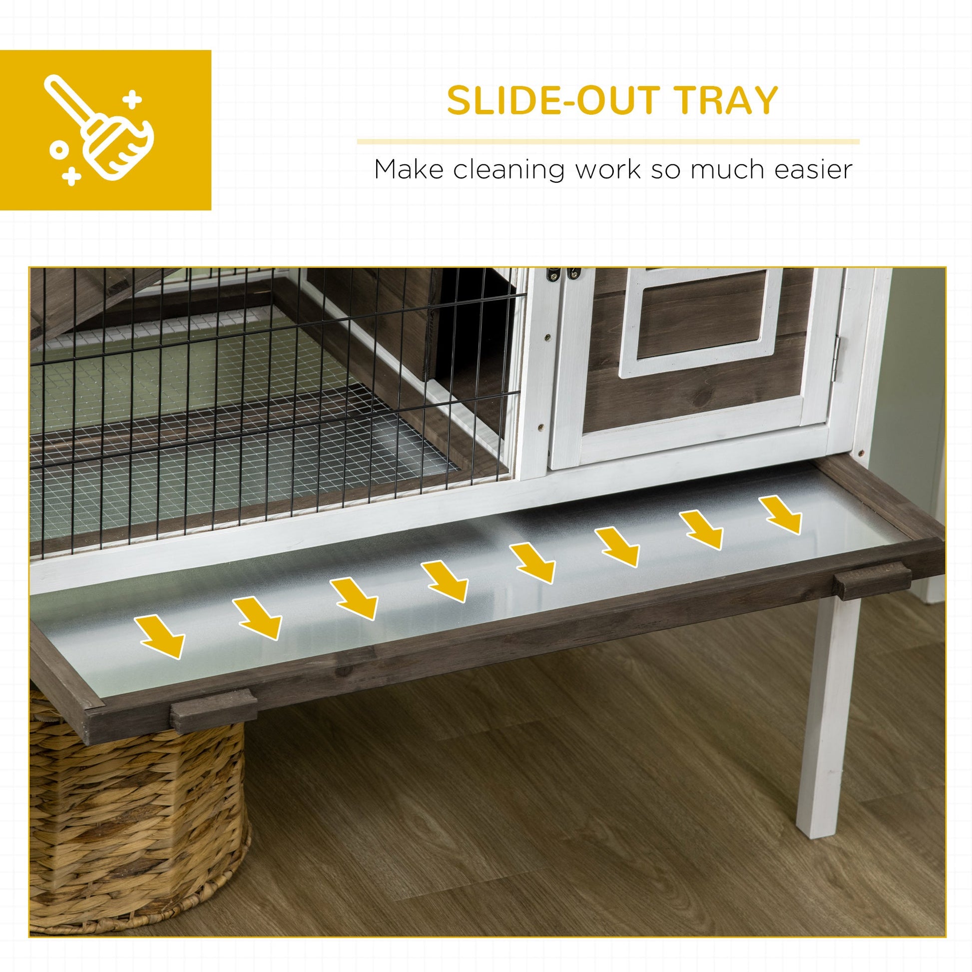 KFX-1134269 Elevated Coffee Wood Rabbit Hutch with Metal Run for Small Animals