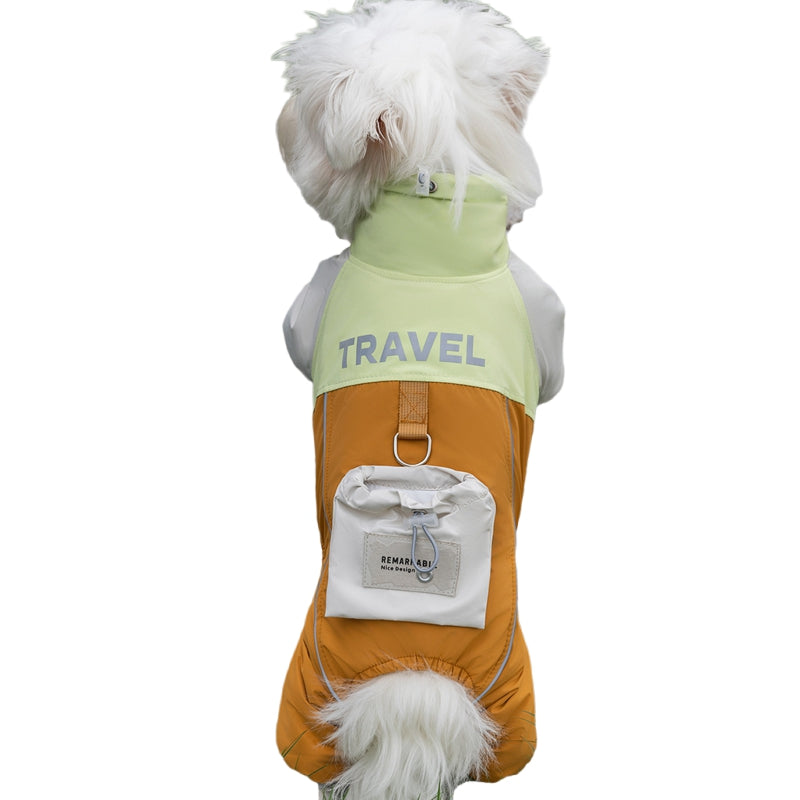 KFX-1135165 Travel-Ready Cotton Jumpsuit with Mini Backpack for Dogs and Cats - Windproof and Warm for Outdoor Adventures