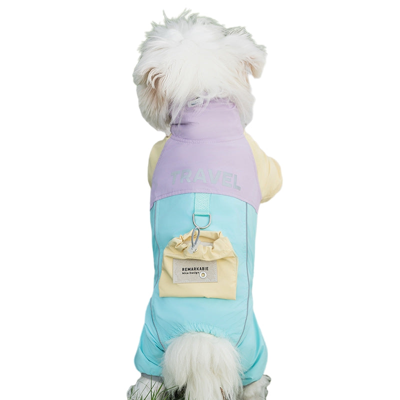 KFX-1135165 Travel-Ready Cotton Jumpsuit with Mini Backpack for Dogs and Cats - Windproof and Warm for Outdoor Adventures