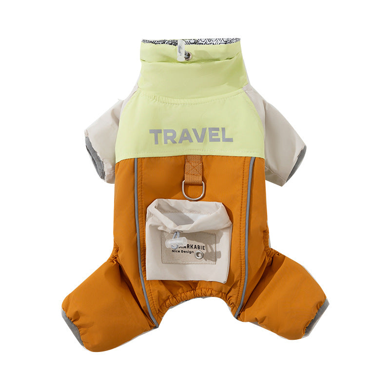 KFX-1135165 Travel-Ready Cotton Jumpsuit with Mini Backpack for Dogs and Cats - Windproof and Warm for Outdoor Adventures
