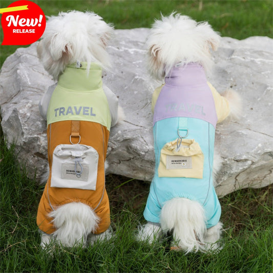 KFX-1135165 Travel-Ready Cotton Jumpsuit with Mini Backpack for Dogs and Cats - Windproof and Warm for Outdoor Adventures