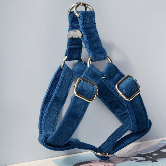 KFX-1135677 Flannel Gold Buckle Dog Harness - Adjustable Polyester Chest Strap for Small to Extra Large Dogs