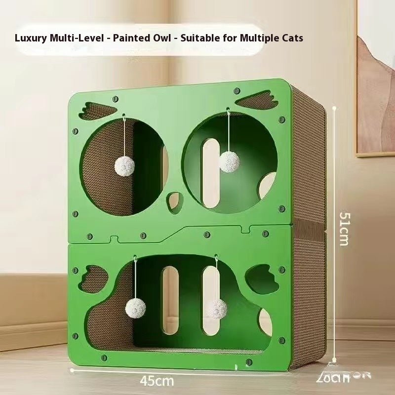 KFX-1136445 Double Layer Cat Scratching Board with Owl and Cat Head Design