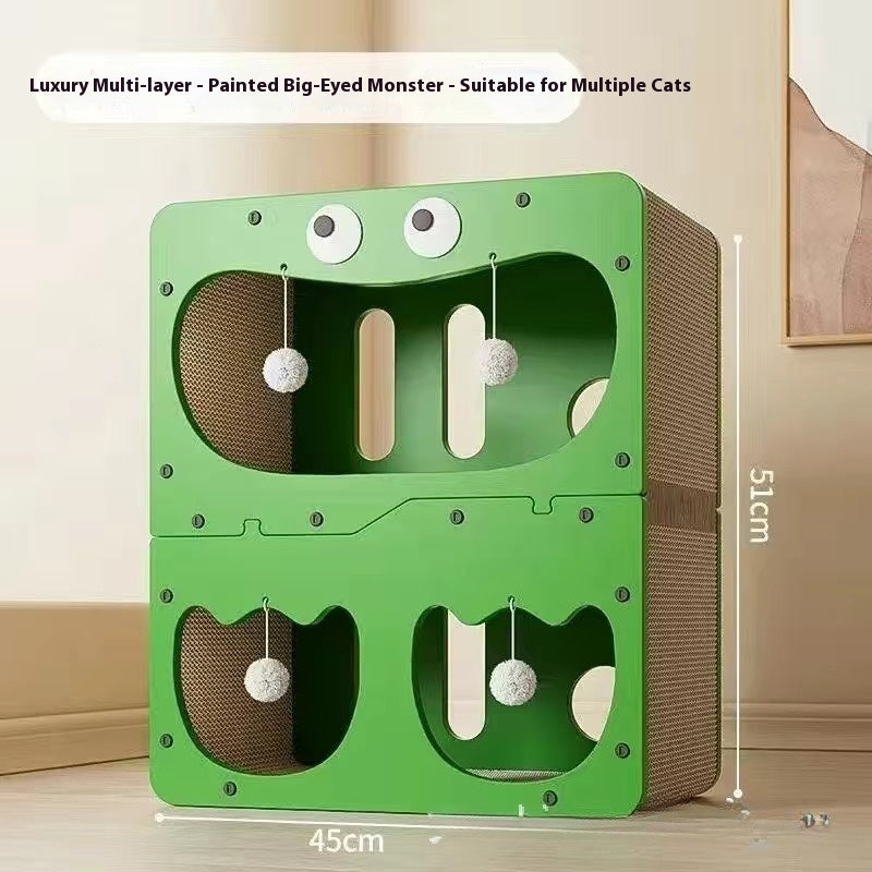 KFX-1136445 Double Layer Cat Scratching Board with Owl and Cat Head Design