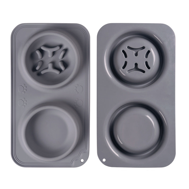 KFX-1137853 Foldable Silicone Pet Bowl - Double Feeding and Drinking Bowl with Non-Slip Design