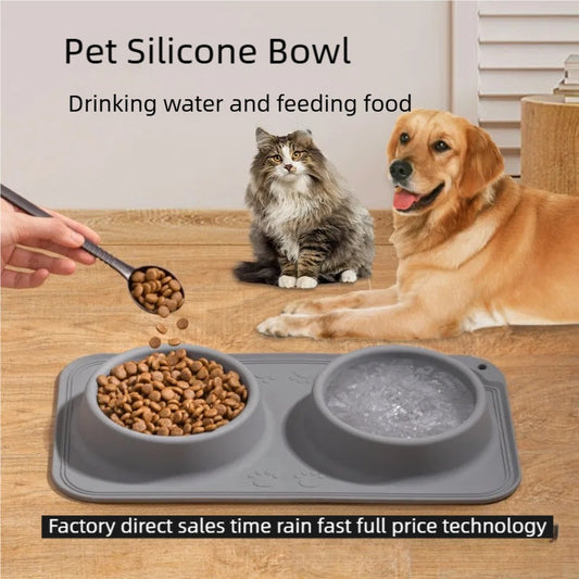 KFX-1137853 Foldable Silicone Pet Bowl - Double Feeding and Drinking Bowl with Non-Slip Design