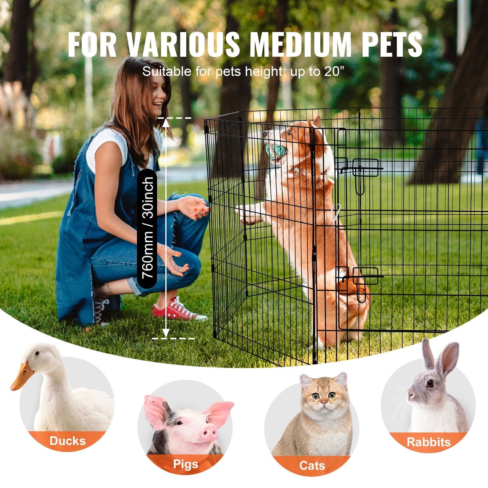 KFX-1137981 Foldable 8-Panel Metal Dog Exercise Playpen with Waterproof Cover, 30" Height, Perfect for Medium Pets