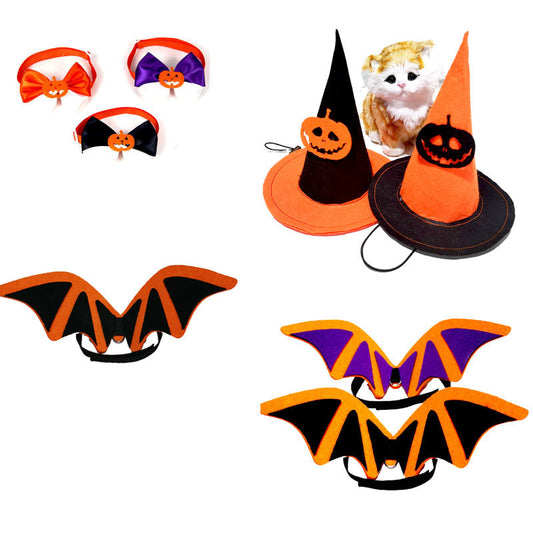 KFX-1138621 Halloween Pet Costume Set with Bat Wings, Bow Tie, and Hat Accessories