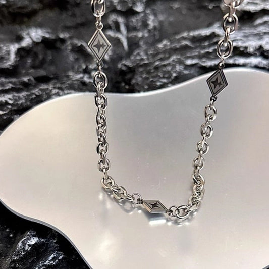KFX-1139005 Unisex Asterism Diamond Necklace with Cuban Link Chain in Titanium Steel