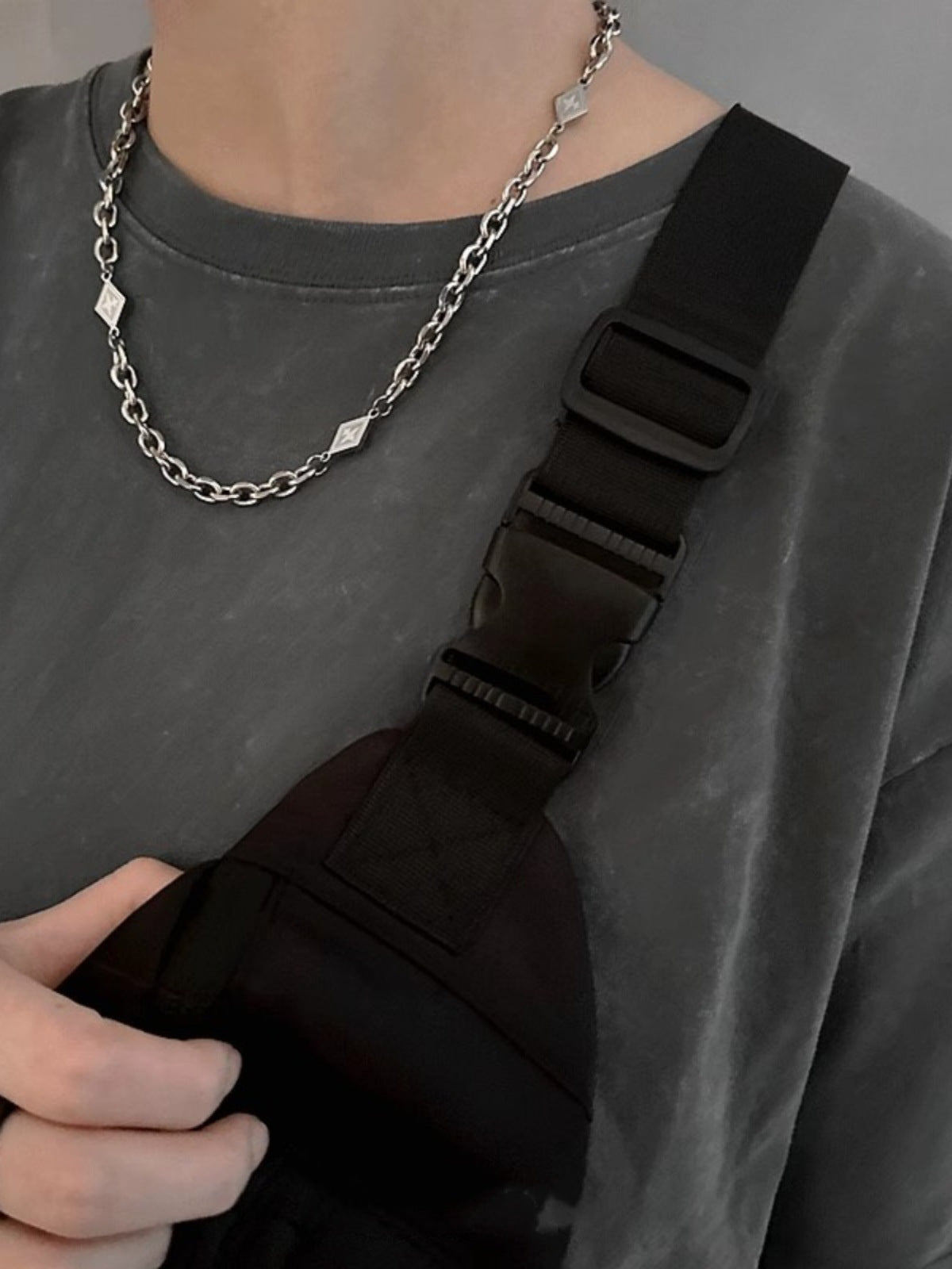 KFX-1139005 Unisex Asterism Diamond Necklace with Cuban Link Chain in Titanium Steel