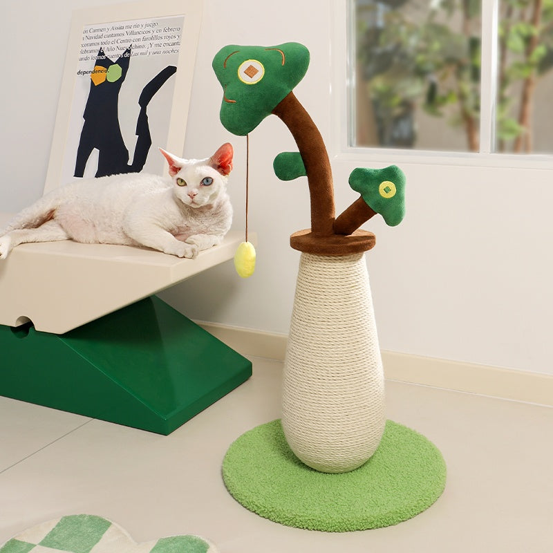 KFX-1142333 Durable Sisal Cat Scratching Pole with Interactive Ball Track and Vertical Design