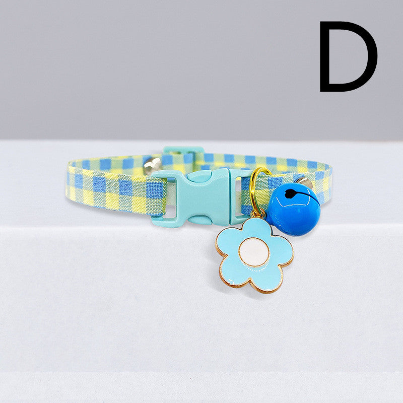 KFX-1144125 Cute Checkered Cat Collar with Bell – Various Colors and Patterns Available