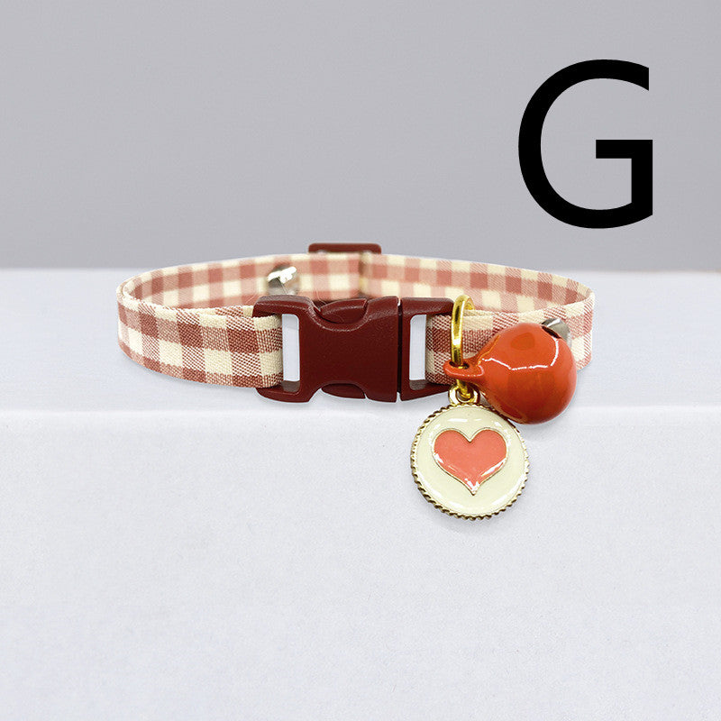 KFX-1144125 Cute Checkered Cat Collar with Bell – Various Colors and Patterns Available