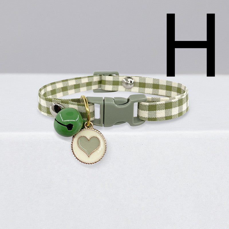 KFX-1144125 Cute Checkered Cat Collar with Bell – Various Colors and Patterns Available