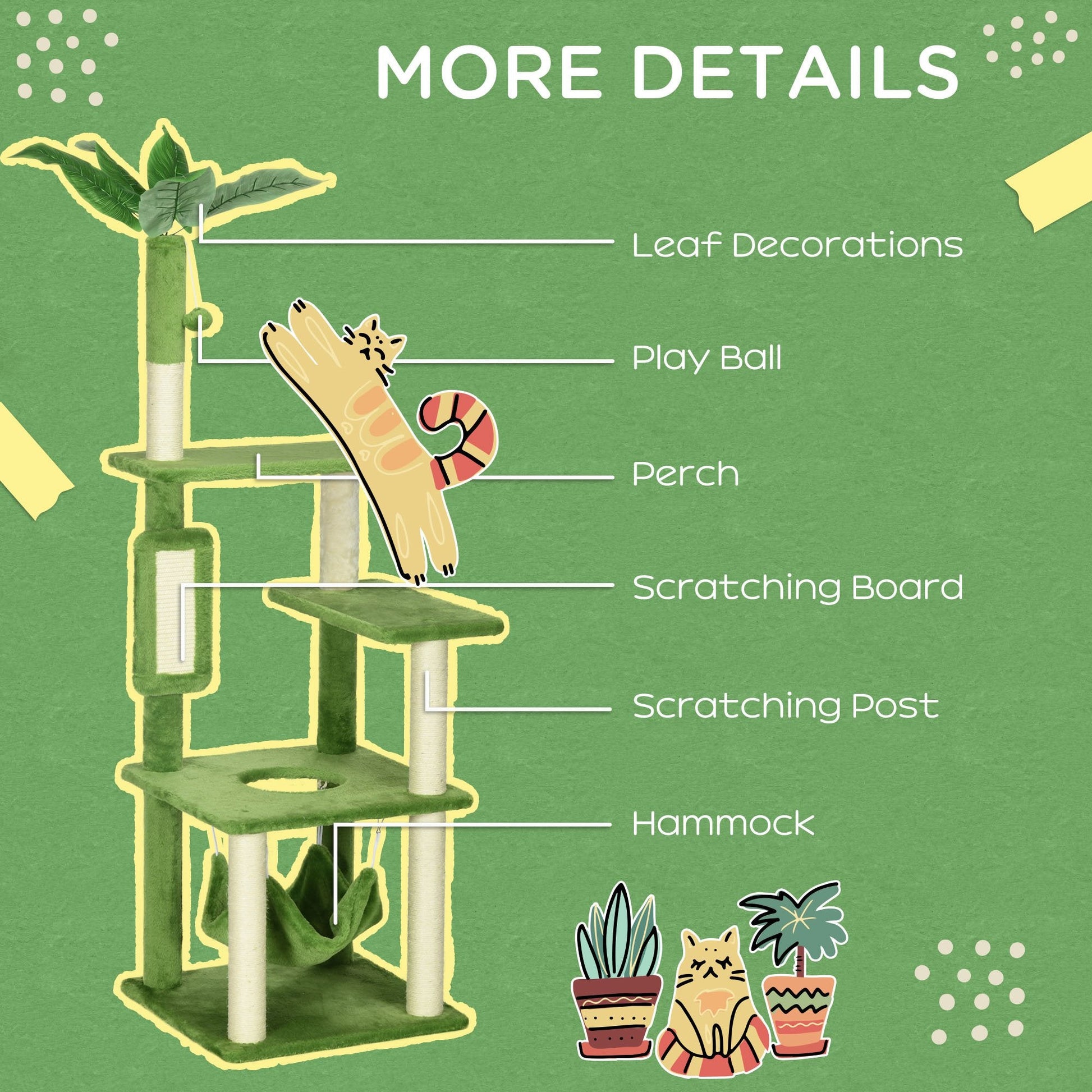 KFX-1145405 Indoor Cat Tree with Hammock, Multi-Level Climbing Tower & Scratching Posts, Green