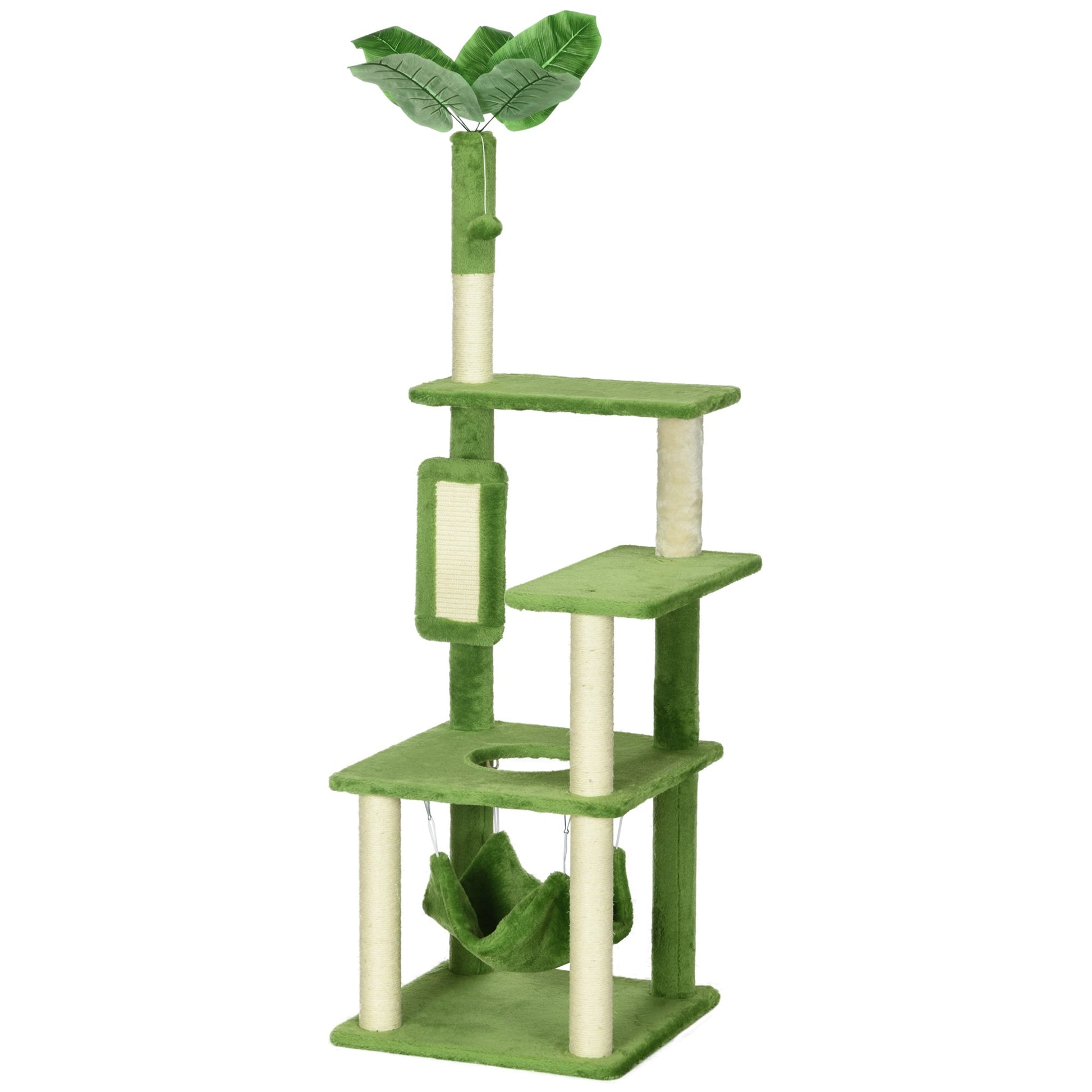 KFX-1145405 Indoor Cat Tree with Hammock, Multi-Level Climbing Tower & Scratching Posts, Green