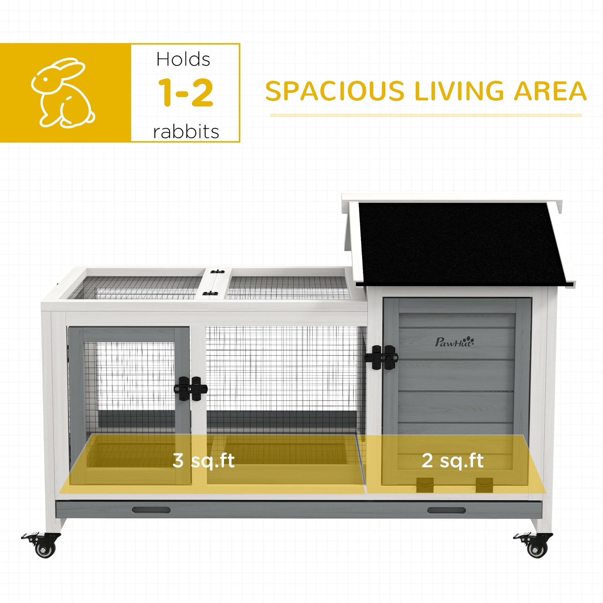 KFX-1145789 Spacious Wooden Rabbit Hutch with Wheels and Removable Tray for Small Animals