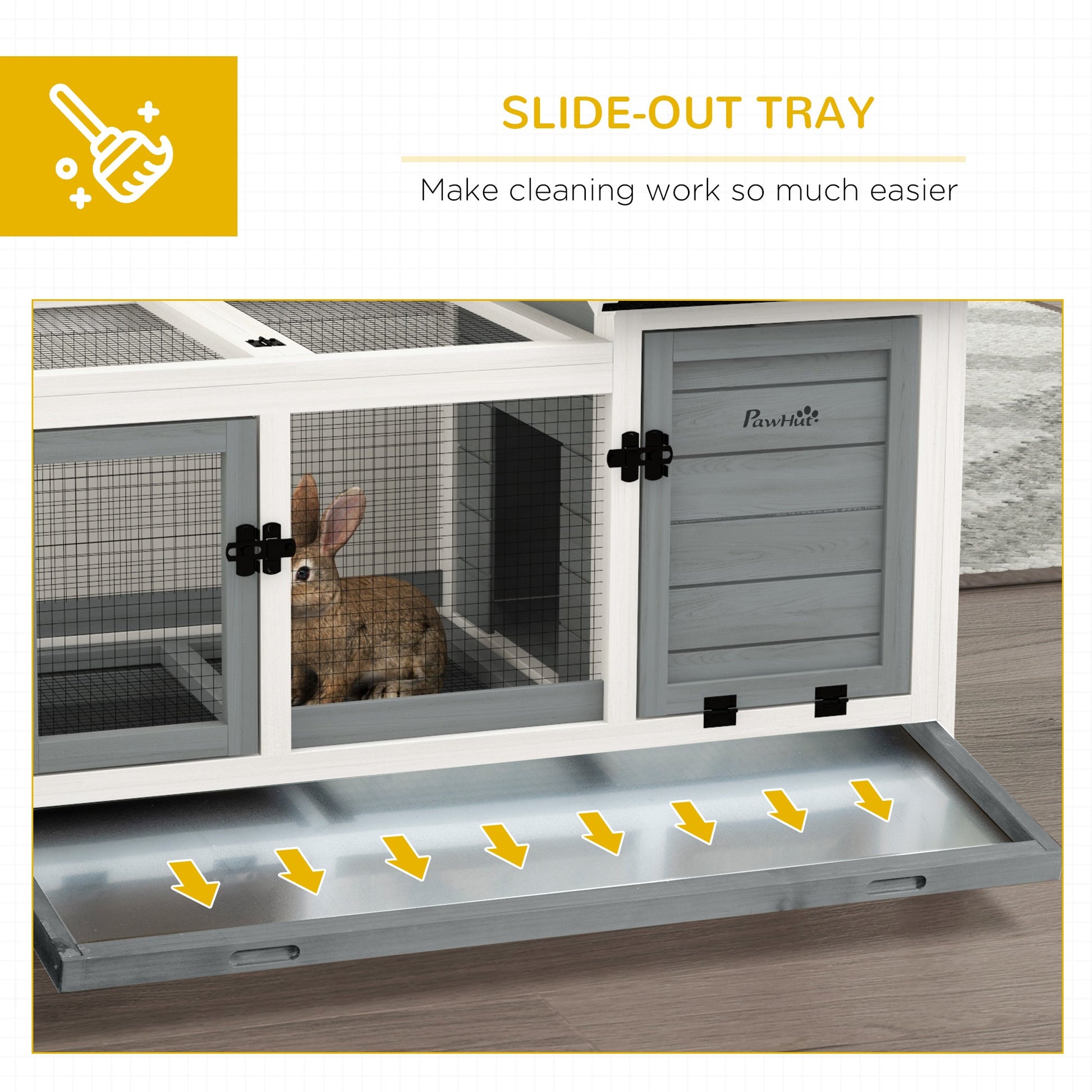 KFX-1145789 Spacious Wooden Rabbit Hutch with Wheels and Removable Tray for Small Animals