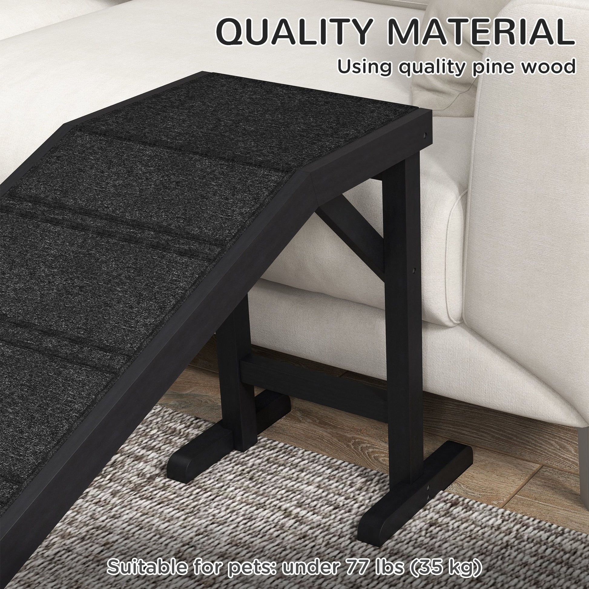 KFX-1147581 Non-Slip Carpet Pet Ramp with Platform for Dogs and Cats, Black 74" x 16" x 25"