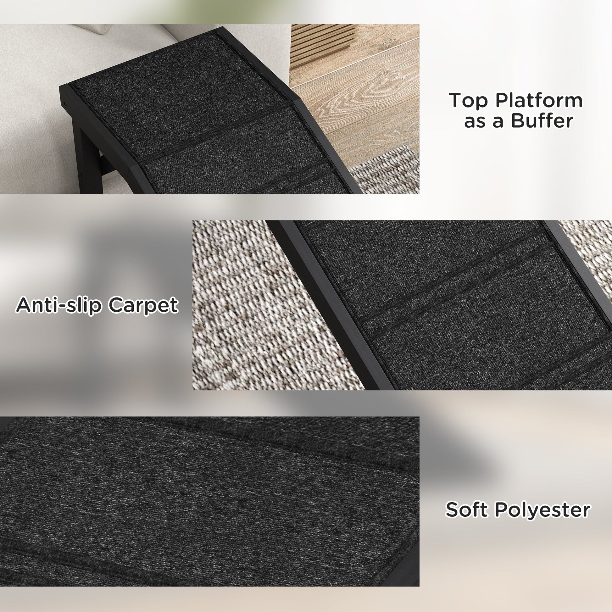 KFX-1147581 Non-Slip Carpet Pet Ramp with Platform for Dogs and Cats, Black 74" x 16" x 25"