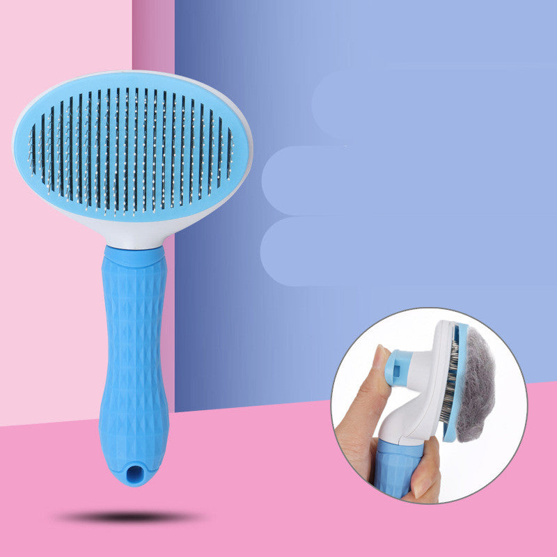 KFX-1147709 Self-Cleaning Dog and Cat Comb with Non-Slip Handle – Stainless Steel Needles in Blue and Pink