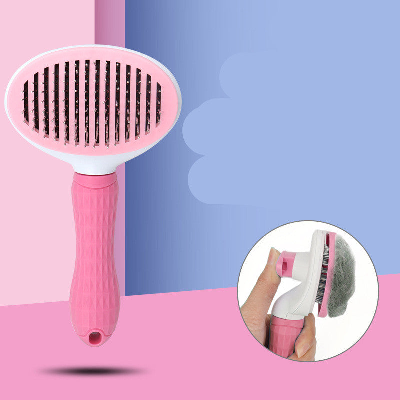KFX-1147709 Self-Cleaning Dog and Cat Comb with Non-Slip Handle – Stainless Steel Needles in Blue and Pink