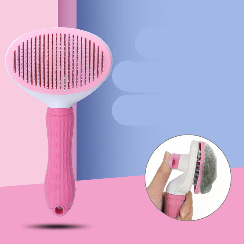 KFX-1147709 Self-Cleaning Dog and Cat Comb with Non-Slip Handle – Stainless Steel Needles in Blue and Pink