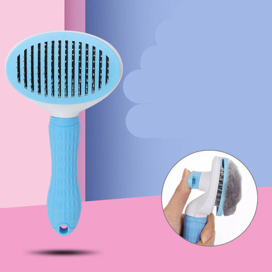 KFX-1147709 Self-Cleaning Dog and Cat Comb with Non-Slip Handle – Stainless Steel Needles in Blue and Pink