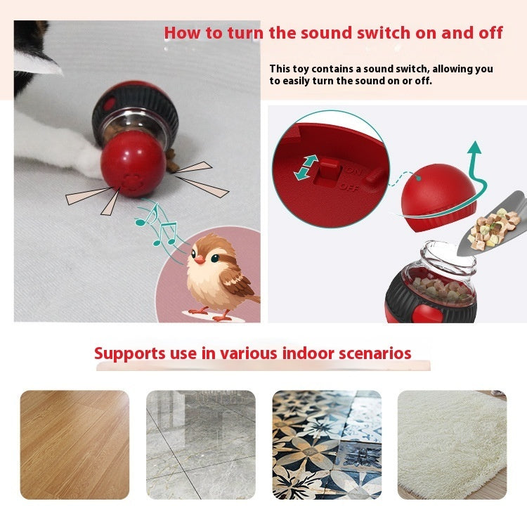 KFX-1150525 Rotating Cat Sound Food Dropping Ball Toy - Interactive Plastic Plaything for Pets