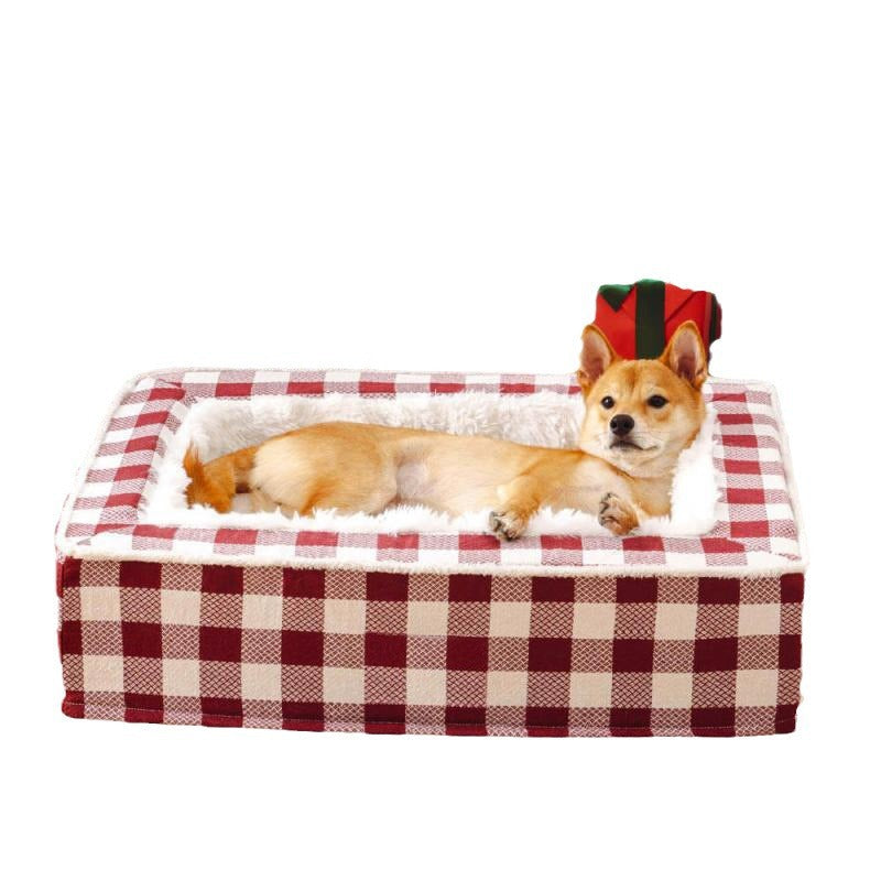 KFX-1151933 Classic Plaid Removable Washable Dog Cushion - Available in Red, Blue, Black, Brown