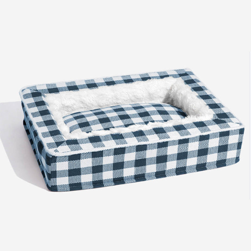 KFX-1151933 Classic Plaid Removable Washable Dog Cushion - Available in Red, Blue, Black, Brown