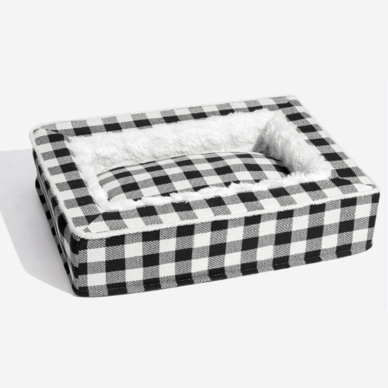 KFX-1151933 Classic Plaid Removable Washable Dog Cushion - Available in Red, Blue, Black, Brown