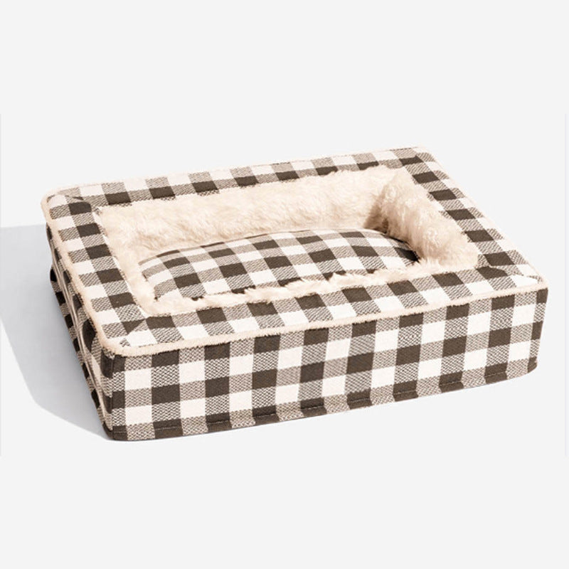 KFX-1151933 Classic Plaid Removable Washable Dog Cushion - Available in Red, Blue, Black, Brown
