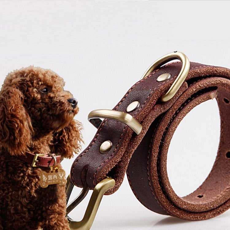 KFX-1152701 Cowhide Leather Pet Collar for Small and Medium Dogs - Monochrome Design, Adjustable Sizes 24CM to 65CM