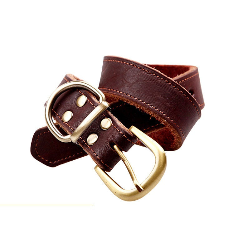 KFX-1152701 Cowhide Leather Pet Collar for Small and Medium Dogs - Monochrome Design, Adjustable Sizes 24CM to 65CM