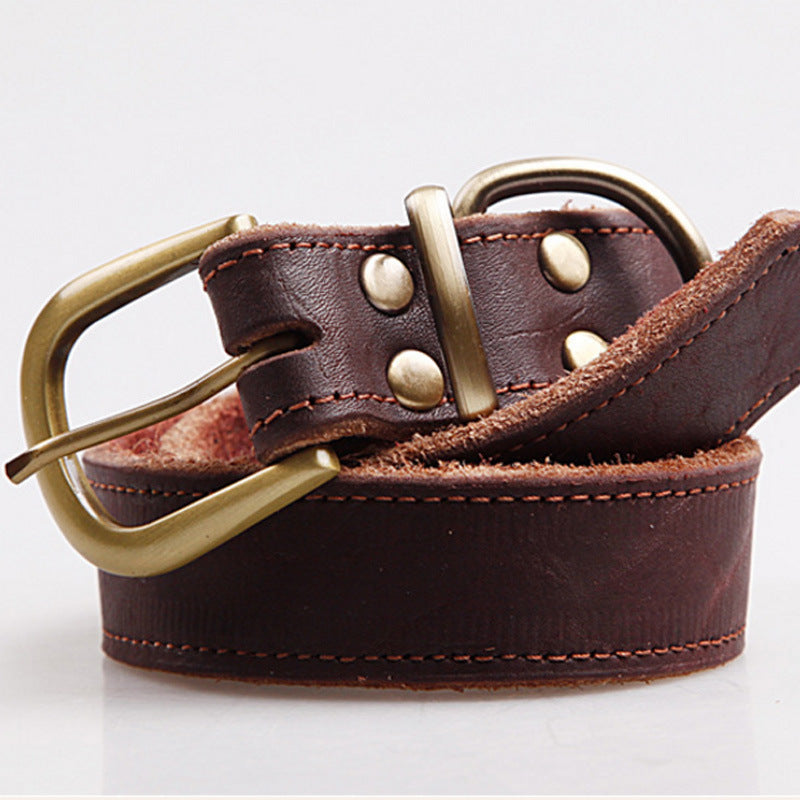 KFX-1152701 Cowhide Leather Pet Collar for Small and Medium Dogs - Monochrome Design, Adjustable Sizes 24CM to 65CM