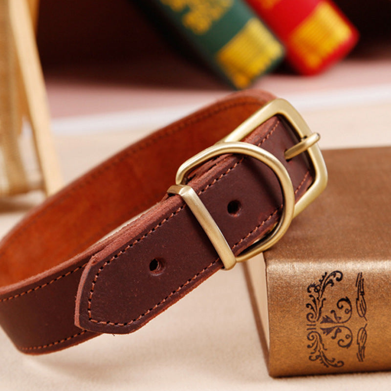 KFX-1152701 Cowhide Leather Pet Collar for Small and Medium Dogs - Monochrome Design, Adjustable Sizes 24CM to 65CM