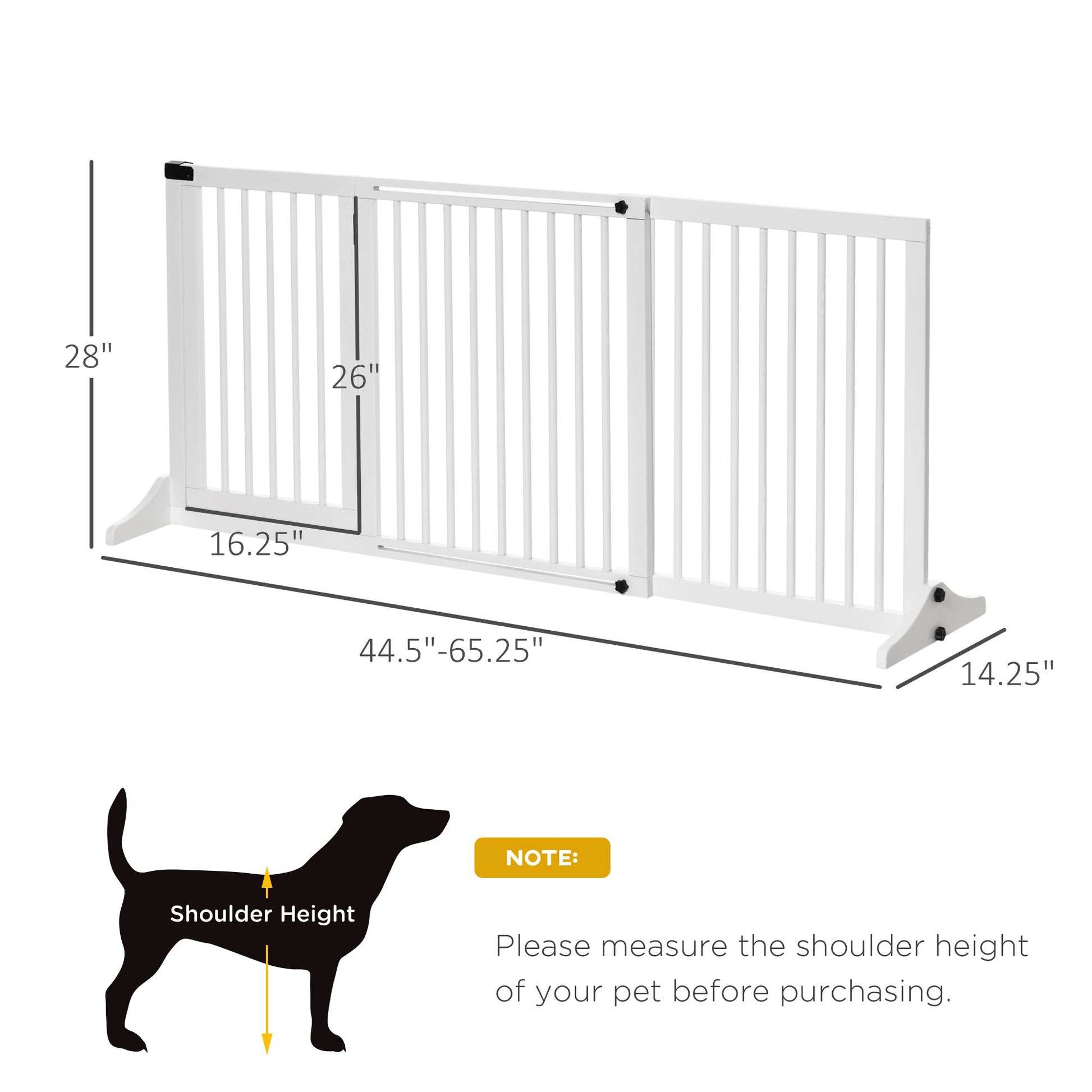 KFX-1153341 Adjustable Freestanding Wooden Pet Gate with Lockable Door - 3 Panels, White