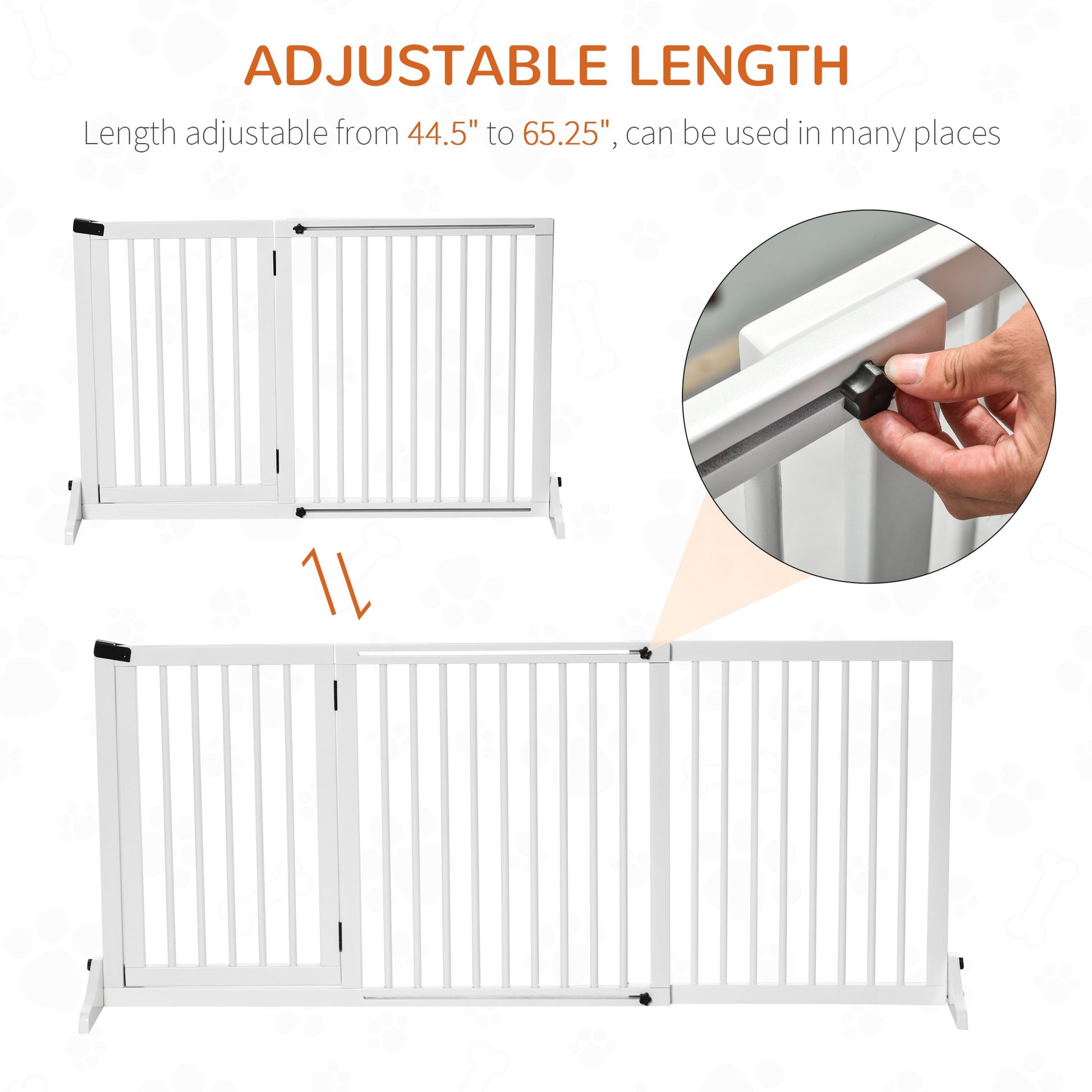 KFX-1153341 Adjustable Freestanding Wooden Pet Gate with Lockable Door - 3 Panels, White