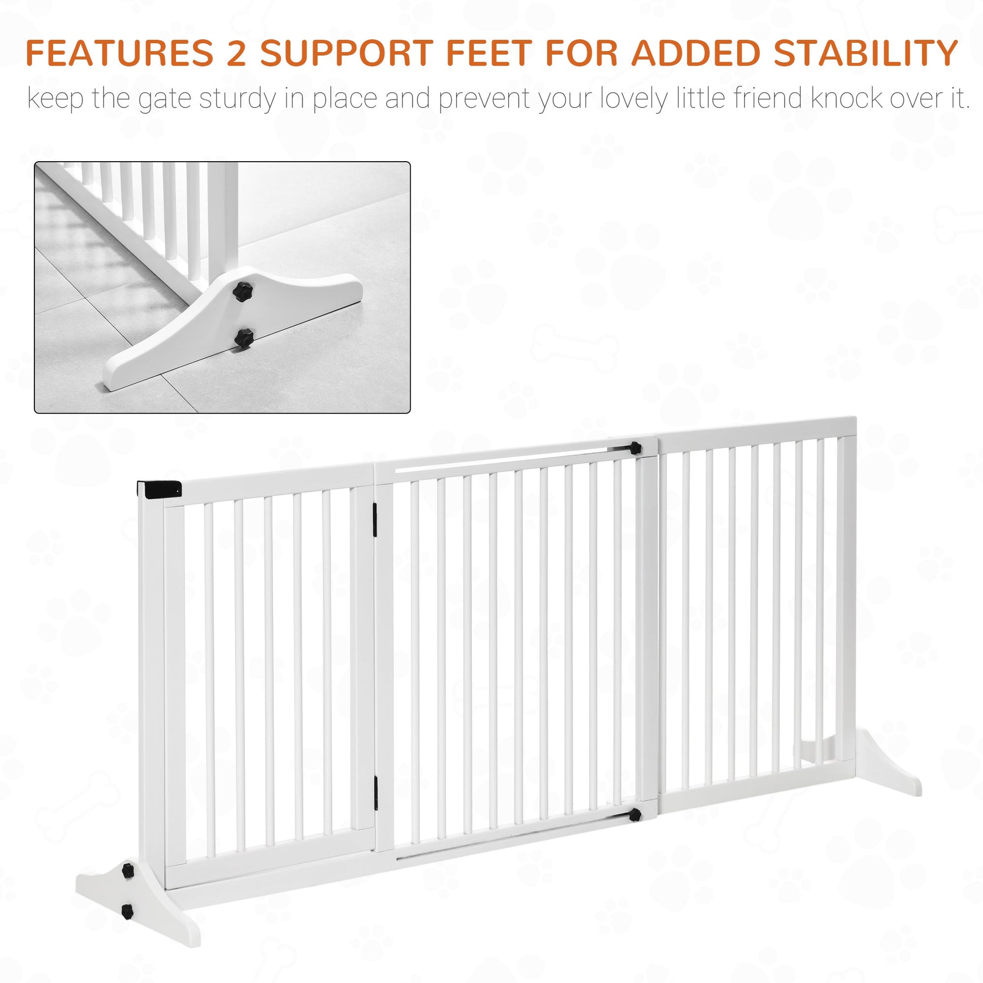 KFX-1153341 Adjustable Freestanding Wooden Pet Gate with Lockable Door - 3 Panels, White