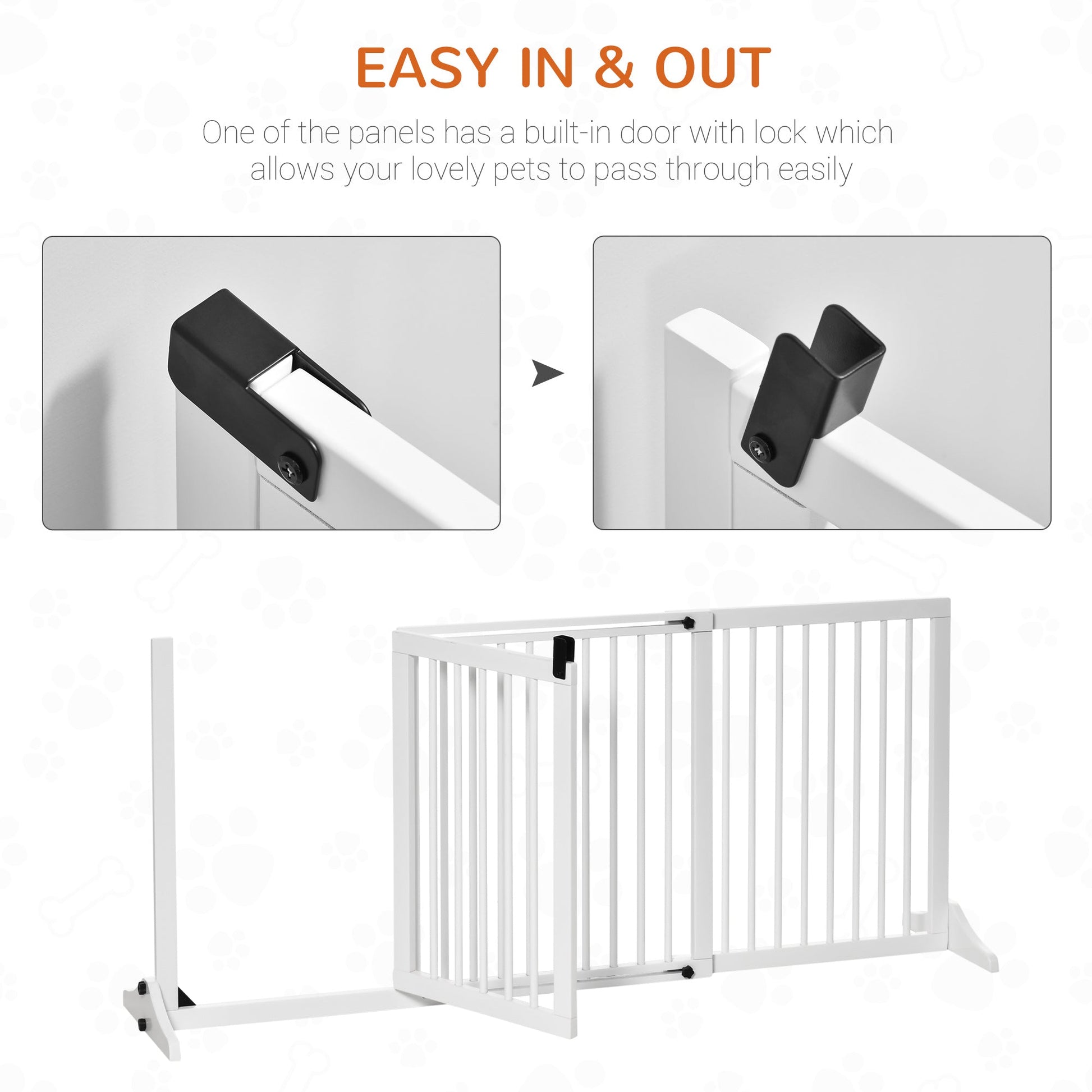 KFX-1153341 Adjustable Freestanding Wooden Pet Gate with Lockable Door - 3 Panels, White