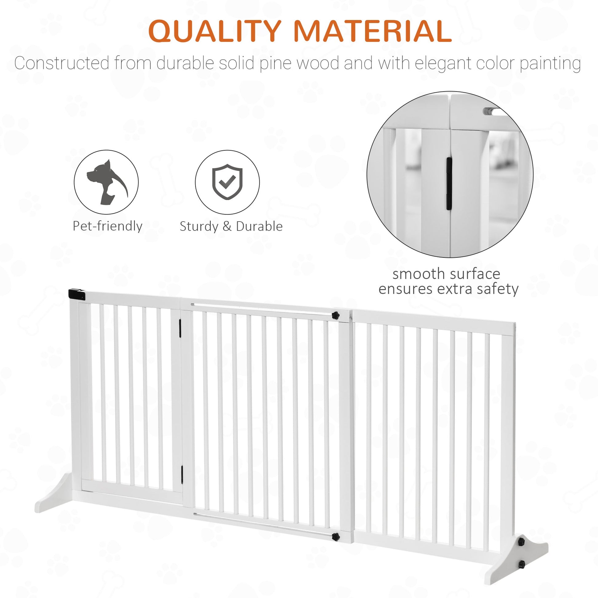 KFX-1153341 Adjustable Freestanding Wooden Pet Gate with Lockable Door - 3 Panels, White