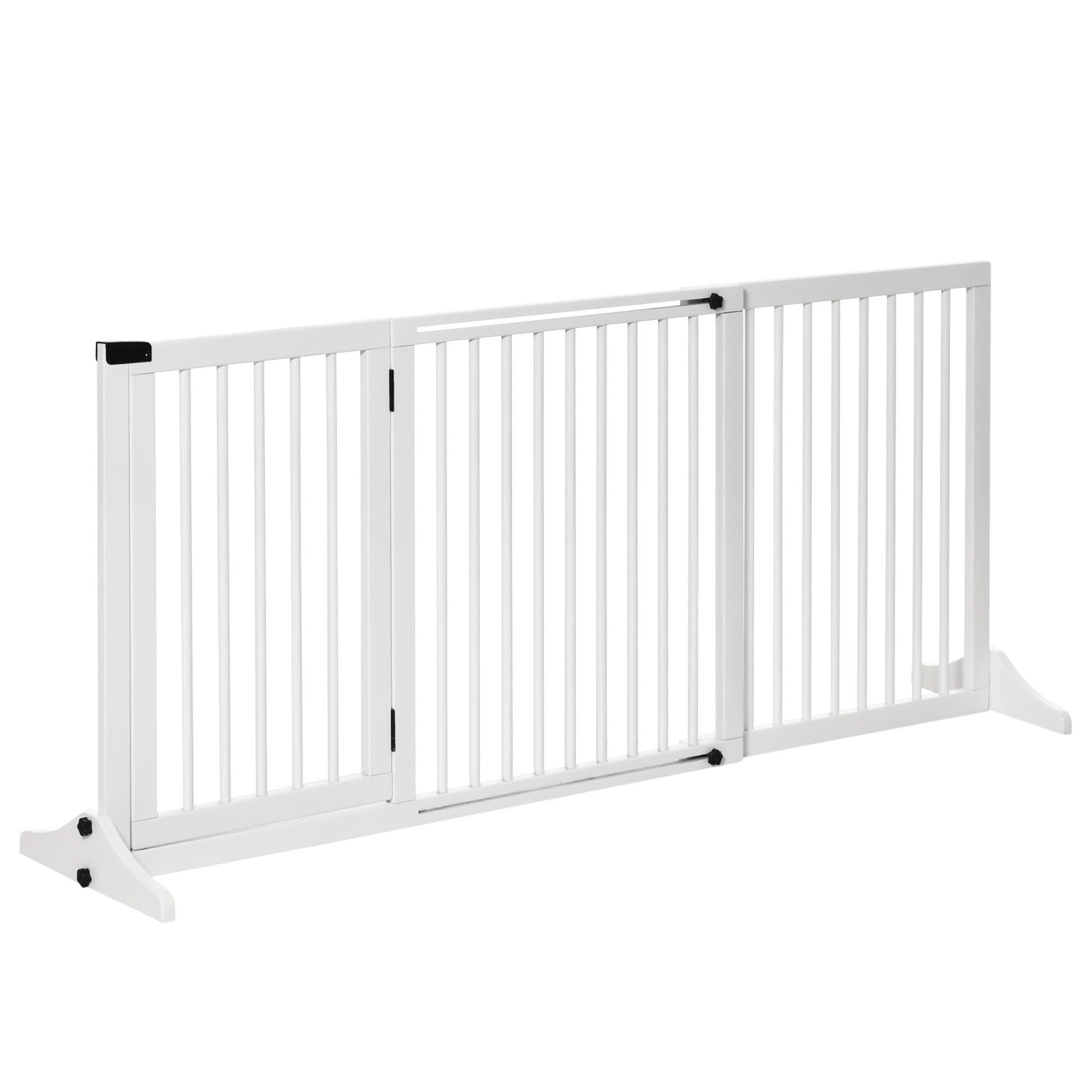 KFX-1153341 Adjustable Freestanding Wooden Pet Gate with Lockable Door - 3 Panels, White