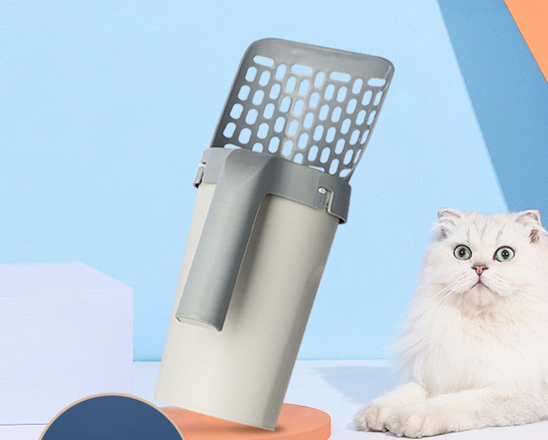 KFX-1153469 Integrated Cat Litter Shovel with Fine Hole Storage - Advanced Gray, Durable PP Material
