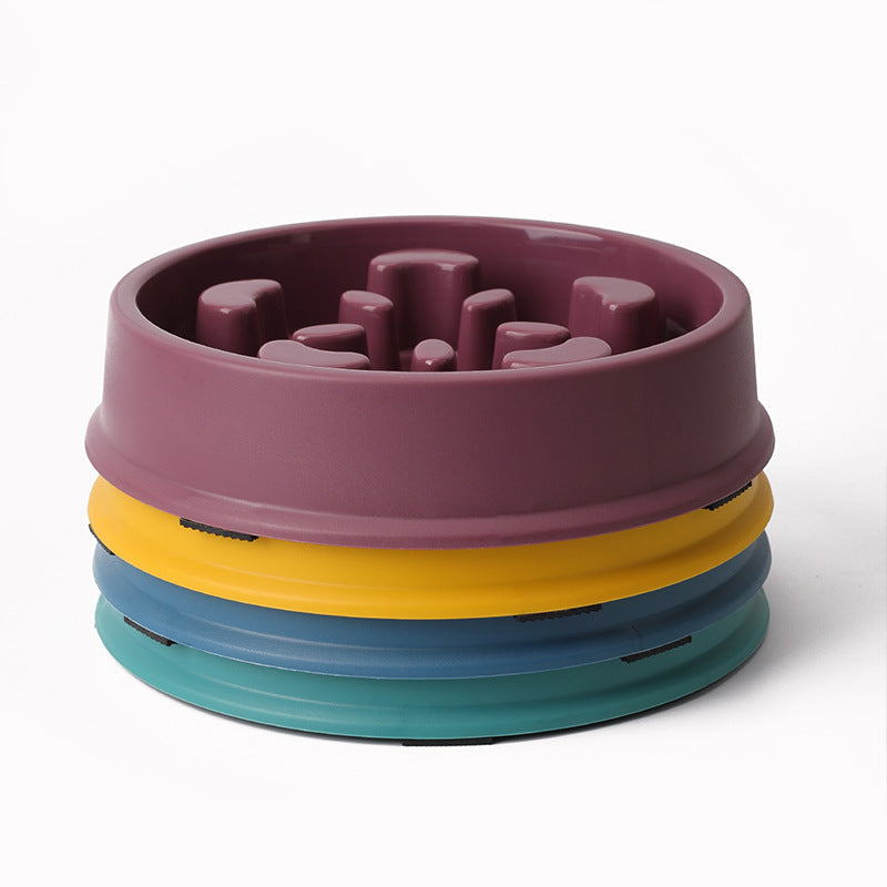 KFX-1153853 Slow Feeder Dog Bowl - Anti-Choke Pet Dish in Yellow, Dark Blue, Purple, Peacock Green - 19.3cm Diameter, Plastic