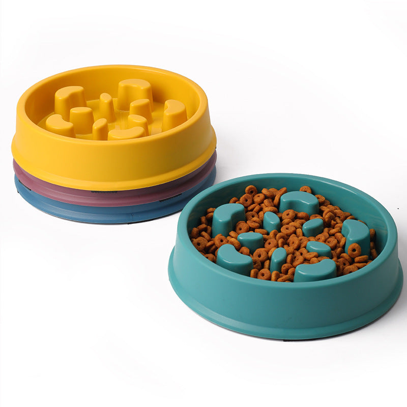 KFX-1153853 Slow Feeder Dog Bowl - Anti-Choke Pet Dish in Yellow, Dark Blue, Purple, Peacock Green - 19.3cm Diameter, Plastic