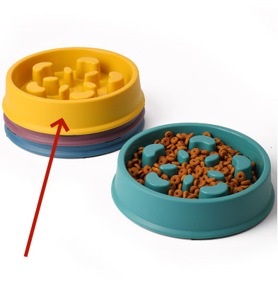 KFX-1153853 Slow Feeder Dog Bowl - Anti-Choke Pet Dish in Yellow, Dark Blue, Purple, Peacock Green - 19.3cm Diameter, Plastic