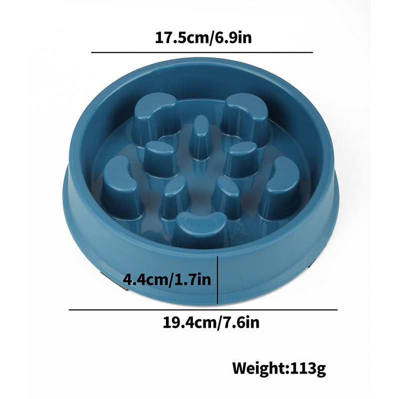 KFX-1153853 Slow Feeder Dog Bowl - Anti-Choke Pet Dish in Yellow, Dark Blue, Purple, Peacock Green - 19.3cm Diameter, Plastic