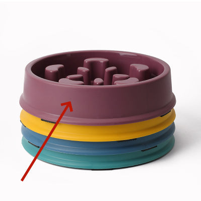 KFX-1153853 Slow Feeder Dog Bowl - Anti-Choke Pet Dish in Yellow, Dark Blue, Purple, Peacock Green - 19.3cm Diameter, Plastic