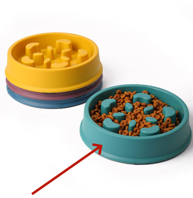 KFX-1153853 Slow Feeder Dog Bowl - Anti-Choke Pet Dish in Yellow, Dark Blue, Purple, Peacock Green - 19.3cm Diameter, Plastic